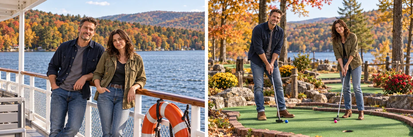 The hosts by the water and on a miniature golf green